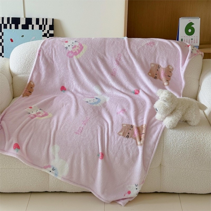 91家纺网 家纺一手货源 找家纺 顾里家纺 2025新款ins少女奶油系双面牛奶绒毯-第二组 梅酱猫猫