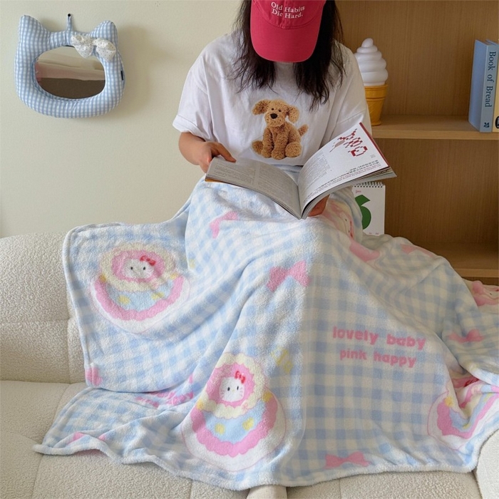 91家纺网 家纺一手货源 找家纺 顾里家纺 2025新款ins少女奶油系双面牛奶绒毯-第二组 蛋糕花猫