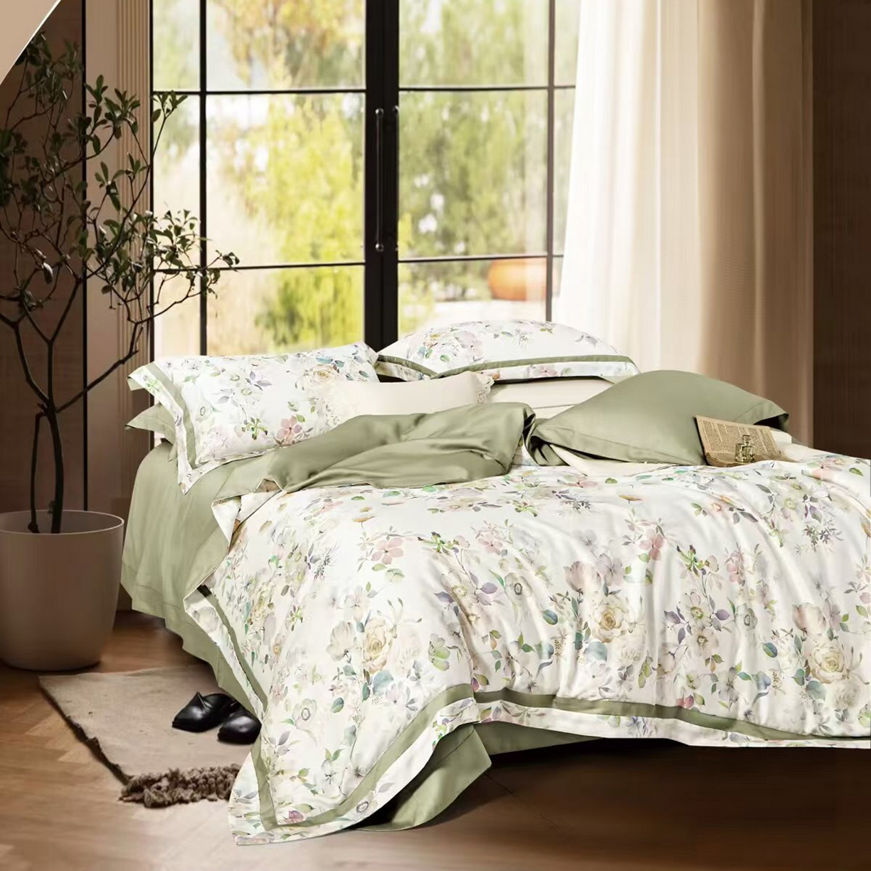 91家纺网 家纺一手货源 找家纺 未来家居 2025新款优帝UD莱赛尔天丝四件套 花朝花慕-黄