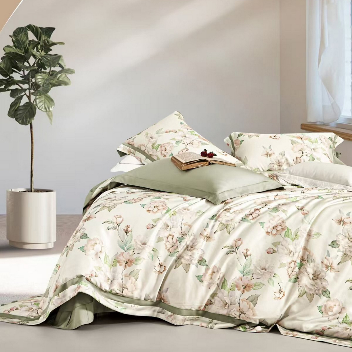 91家纺网 家纺一手货源 找家纺 未来家居 2025新款优帝UD莱赛尔天丝四件套 雾野山茶