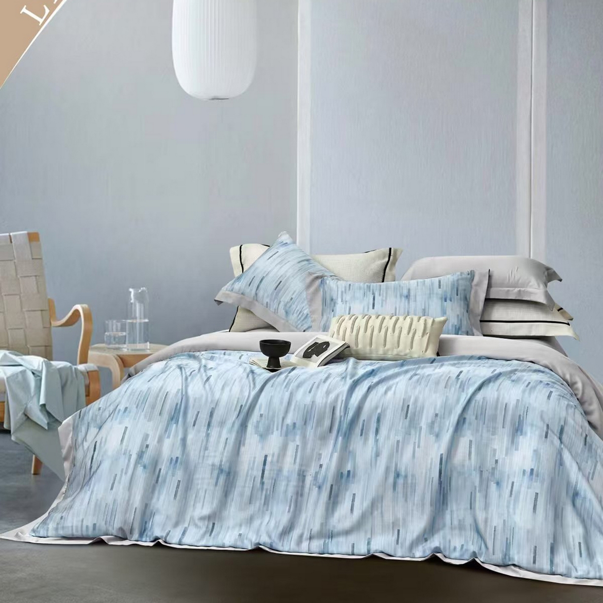 91家纺网 家纺一手货源 找家纺 未来家居 2025新款优帝UD莱赛尔天丝四件套 香芷格-蓝