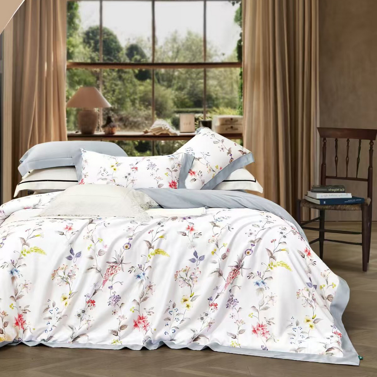 91家纺网 家纺一手货源 找家纺 未来家居 2025新款优帝UD莱赛尔天丝四件套 幽梦-浅兰