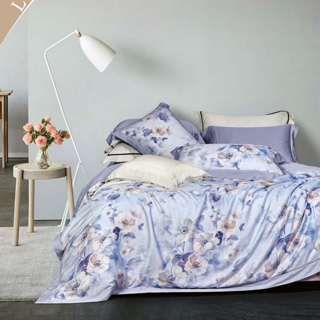 91家纺网 家纺一手货源 找家纺 未来家居 2025新款优帝UD莱赛尔天丝四件套 予诺-蓝