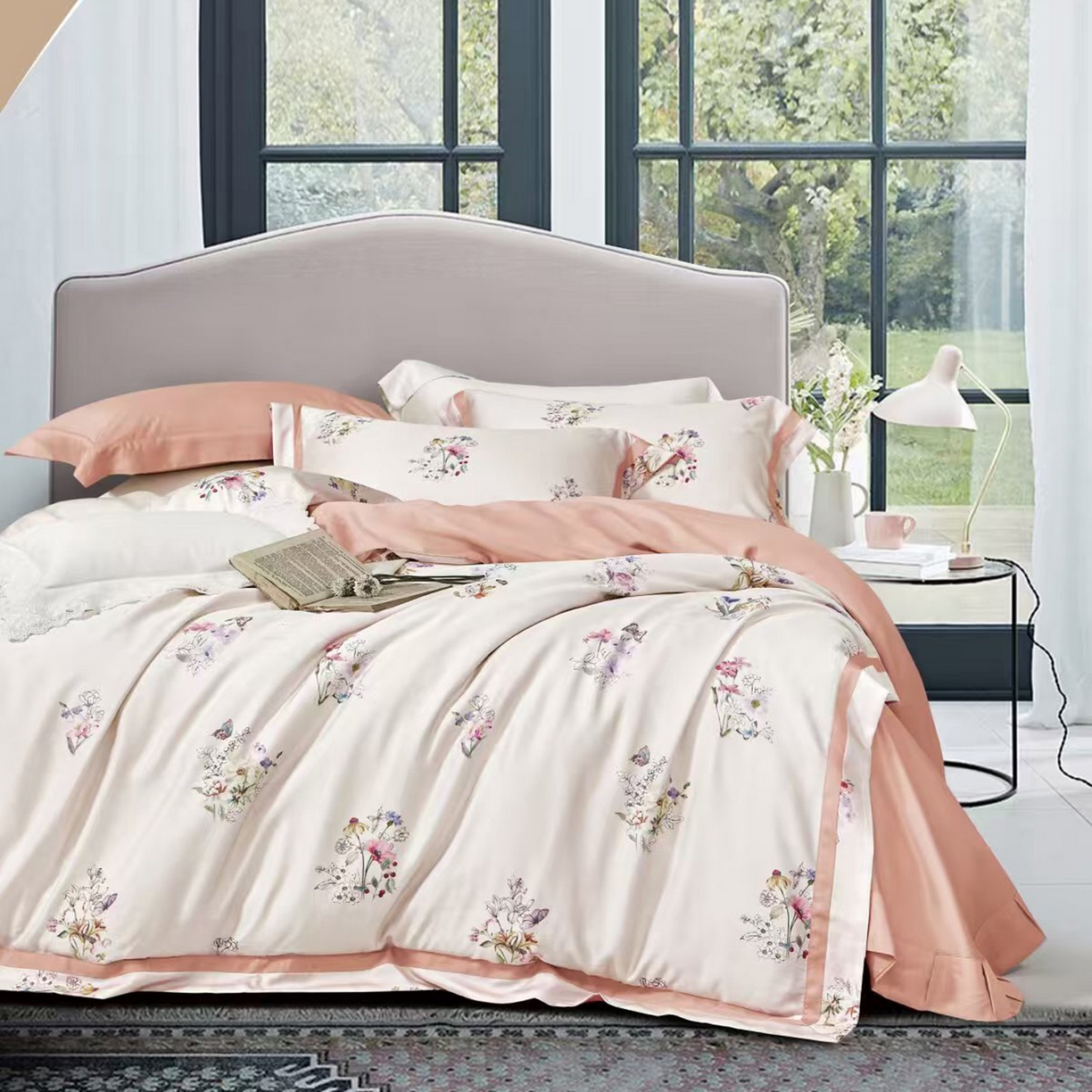 91家纺网 家纺一手货源 找家纺 未来家居 2025新款优帝UD莱赛尔天丝四件套 长浅薇-粉