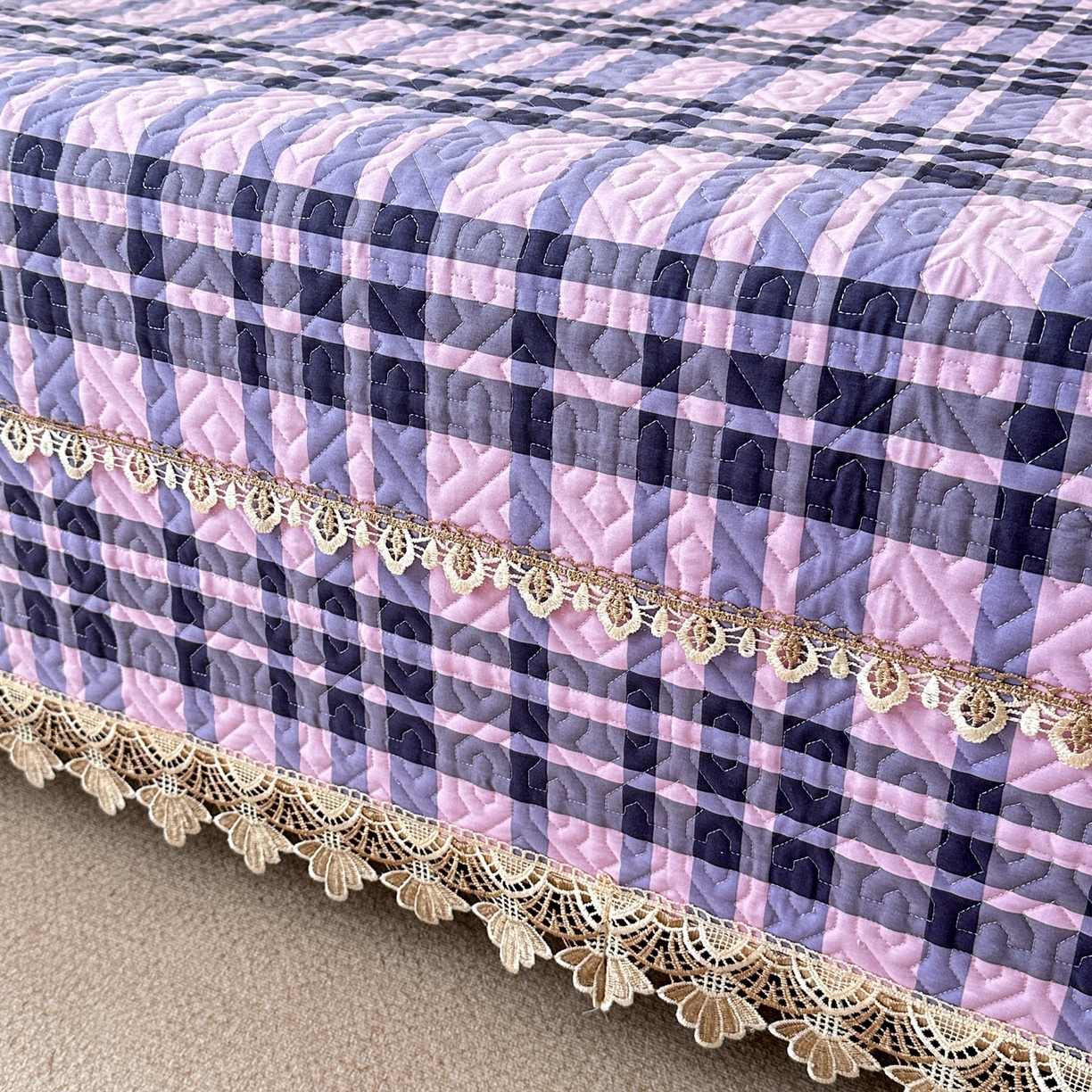 91家纺网 家纺一手货源 找家纺 手艺人家纺 2025新款带花全棉纯棉绗缝榻榻米炕盖K725-K750 K732