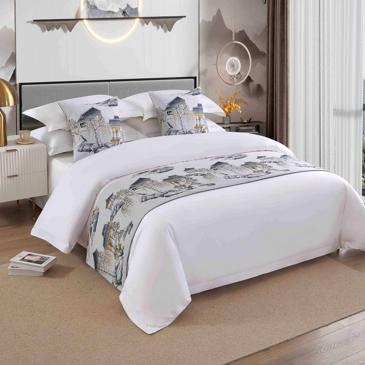 91家纺网 家纺一手货源 找家纺 （总）澜昕酒店民宿床尾巾 高端轻奢床盖抱枕套