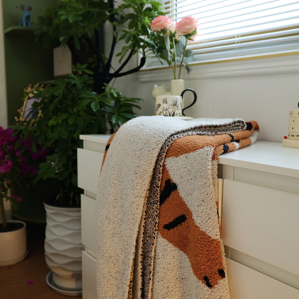 澜昕  酒店半边绒针织毯盖毯沙发垫家用卡通毛毯 小老虎