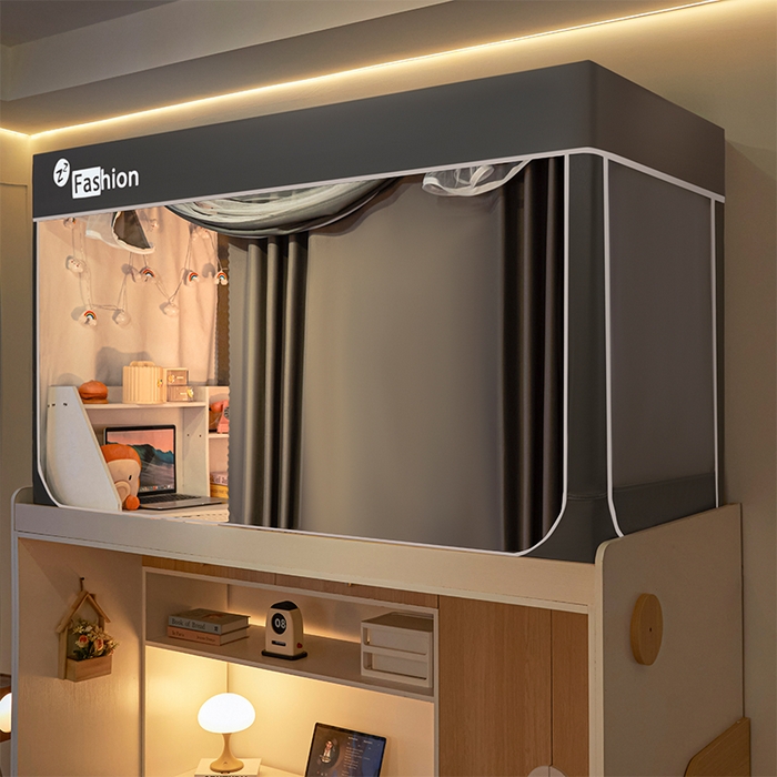 91家纺网 家纺一手货源 找家纺 铭宣家居 2025新款100%物理强遮光纳米技术静电植绒环保透气床帘加密纱学生蚊帐透气面料 高级灰