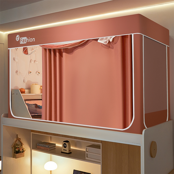 91家纺网 家纺一手货源 找家纺 铭宣家居 2025新款100%物理强遮光纳米技术静电植绒环保透气床帘加密纱学生蚊帐透气面料 蔷薇红