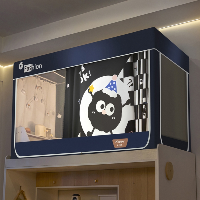 91家纺网 家纺一手货源 找家纺 铭宣家居 2025新款100%物理强遮光纳米技术静电植绒环保透气床帘加密纱学生蚊帐透气面料 可爱煤球