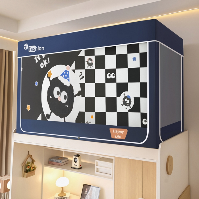 91家纺网 家纺一手货源 找家纺 铭宣家居 2025新款100%物理强遮光纳米技术静电植绒环保透气床帘加密纱学生蚊帐透气面料 可爱煤球