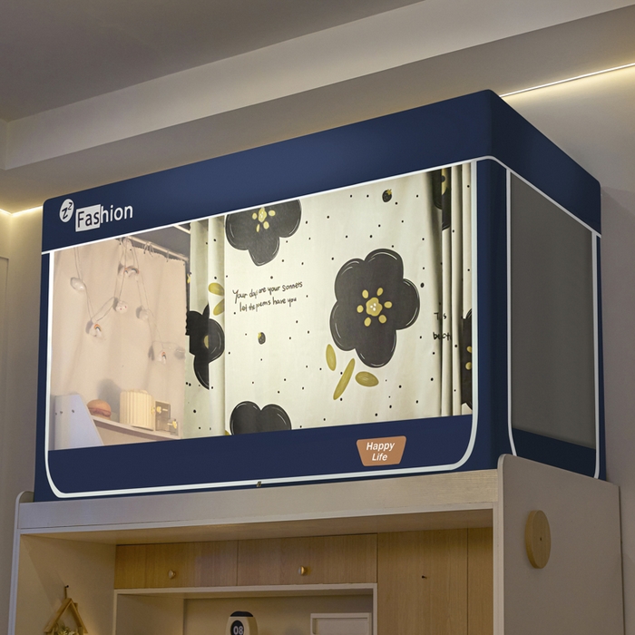 铭宣家居 2025新款100%物理强遮光纳米技术静电植绒环保透气床帘加密纱学生蚊帐透气面料 百花迎春