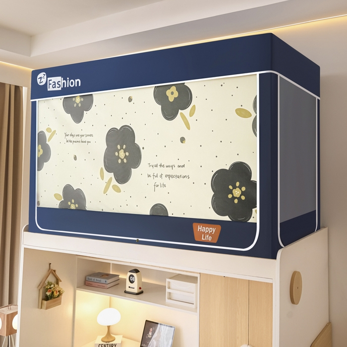 91家纺网 家纺一手货源 找家纺 铭宣家居 2025新款100%物理强遮光纳米技术静电植绒环保透气床帘加密纱学生蚊帐透气面料 百花迎春