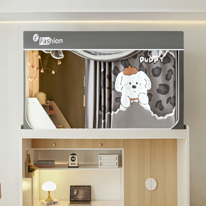 91家纺网 家纺一手货源 找家纺 铭宣家居 2025新款100%物理强遮光纳米技术静电植绒环保透气床帘加密纱学生蚊帐透气面料 豹纹狗狗