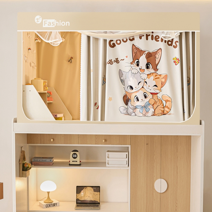 91家纺网 家纺一手货源 找家纺 铭宣家居 2025新款100%物理强遮光纳米技术静电植绒环保透气床帘加密纱学生蚊帐透气面料 叠叠猫