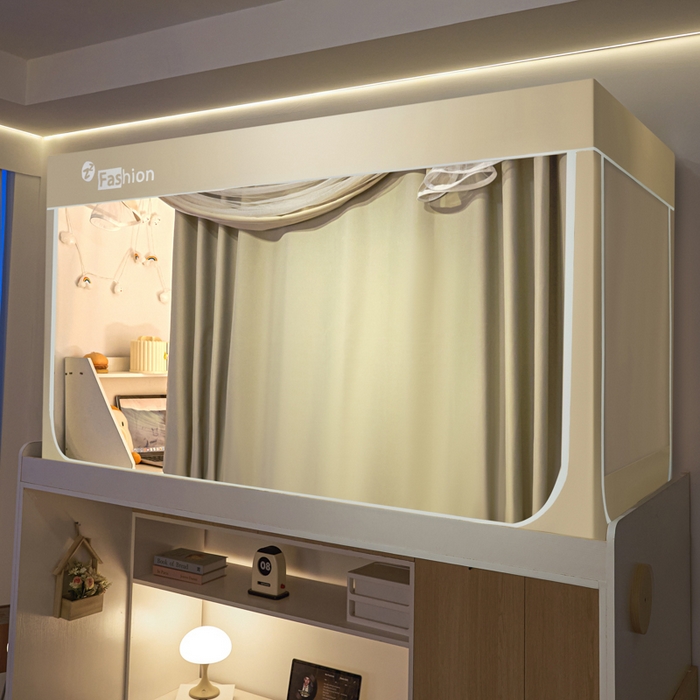 91家纺网 家纺一手货源 找家纺 铭宣家居 2025新款100%物理强遮光纳米技术静电植绒环保透气床帘加密纱学生蚊帐透气面料 叠叠猫