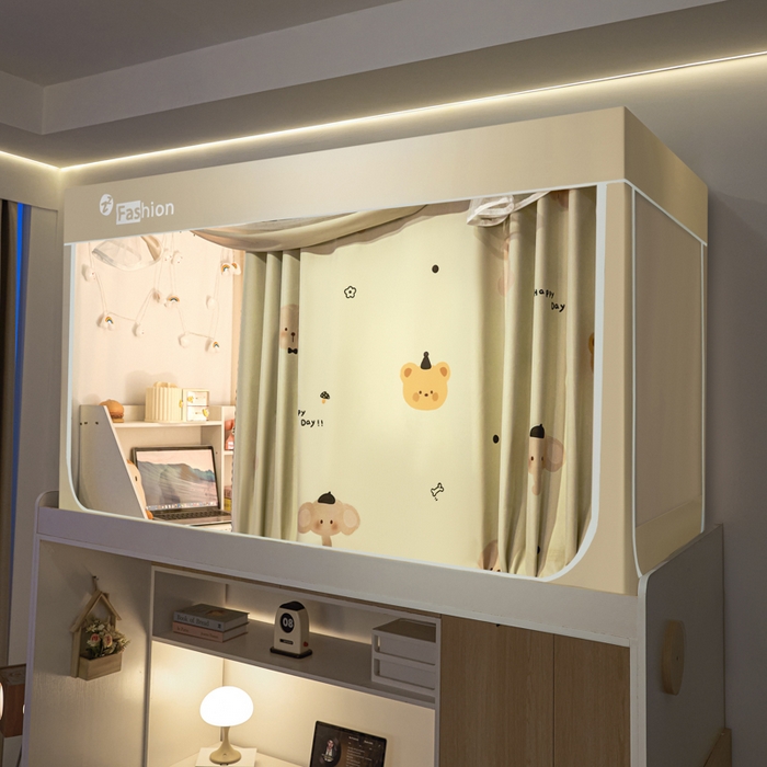 91家纺网 家纺一手货源 找家纺 铭宣家居 2025新款100%物理强遮光纳米技术静电植绒环保透气床帘加密纱学生蚊帐透气面料 萌宠物语