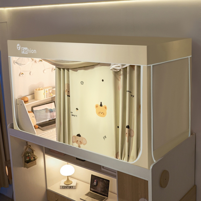 91家纺网 家纺一手货源 找家纺 铭宣家居 2025新款100%物理强遮光纳米技术静电植绒环保透气床帘加密纱学生蚊帐透气面料 萌宠物语