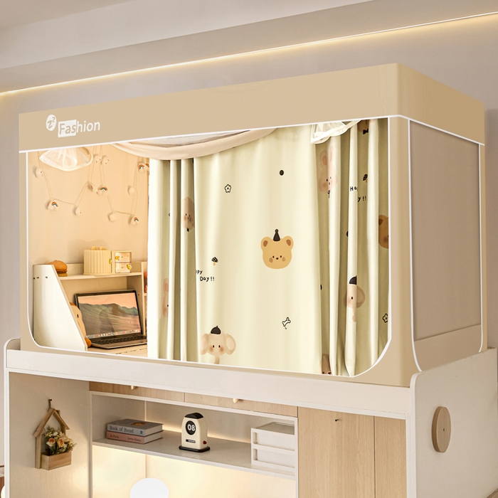 91家纺网 家纺一手货源 找家纺 铭宣家居 2025新款100%物理强遮光纳米技术静电植绒环保透气床帘加密纱学生蚊帐透气面料 萌宠物语