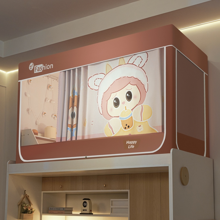 91家纺网 家纺一手货源 找家纺 铭宣家居 2025新款100%物理强遮光纳米技术静电植绒环保透气床帘加密纱学生蚊帐透气面料 奶嘴布布