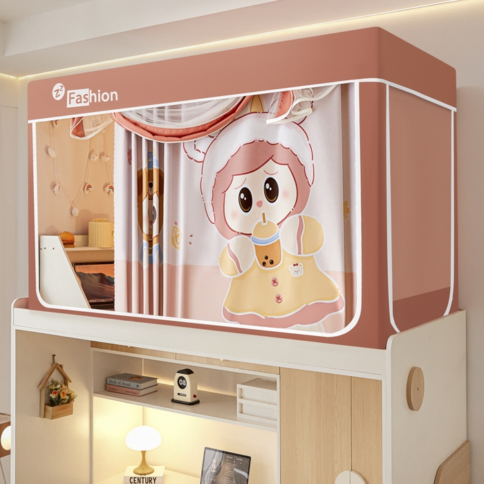 91家纺网 家纺一手货源 找家纺 铭宣家居 2025新款100%物理强遮光纳米技术静电植绒环保透气床帘加密纱学生蚊帐透气面料 奶嘴布布