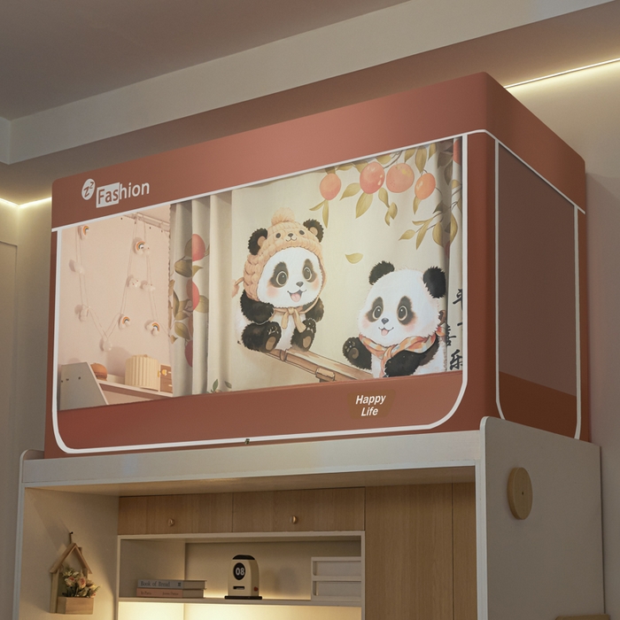 91家纺网 家纺一手货源 找家纺 铭宣家居 2025新款100%物理强遮光纳米技术静电植绒环保透气床帘加密纱学生蚊帐透气面料 平安喜乐