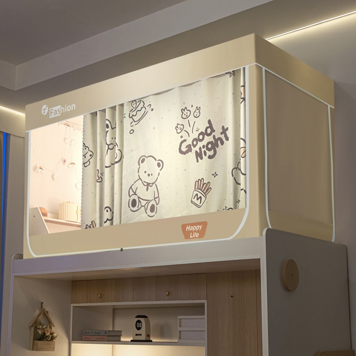 91家纺网 家纺一手货源 找家纺 铭宣家居 2025新款100%物理强遮光纳米技术静电植绒环保透气床帘加密纱学生蚊帐透气面料 晚安宝贝