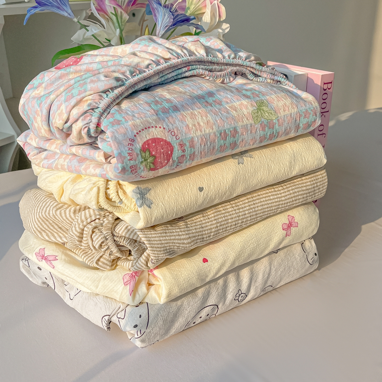 91家纺网 家纺一手货源 找家纺 （总）韩巢家纺 2025新款云感提花双层纱单床笠热销款防滑床笠单件