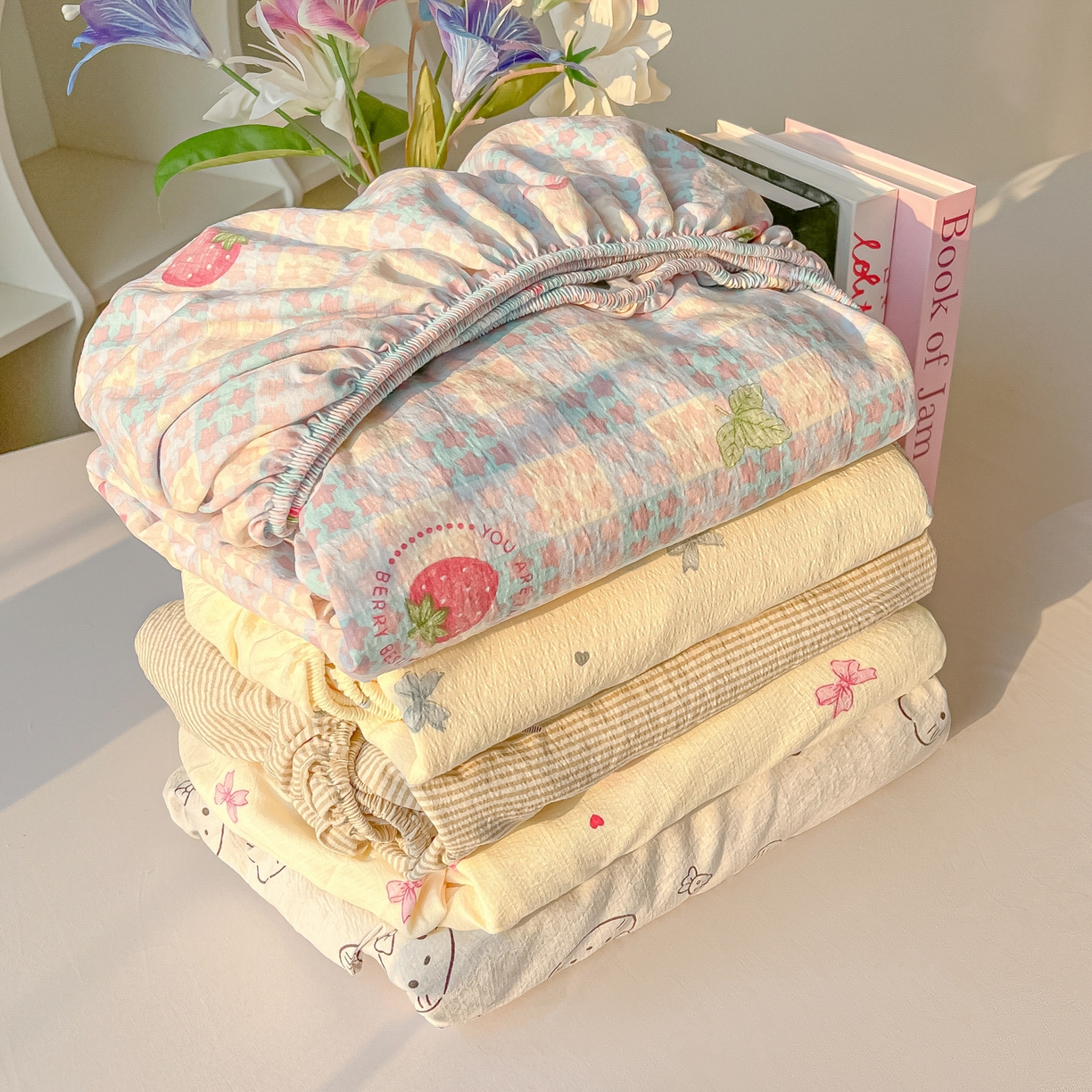 91家纺网 家纺一手货源 找家纺 （总）韩巢家纺 2025新款云感提花双层纱单床笠热销款防滑床笠单件