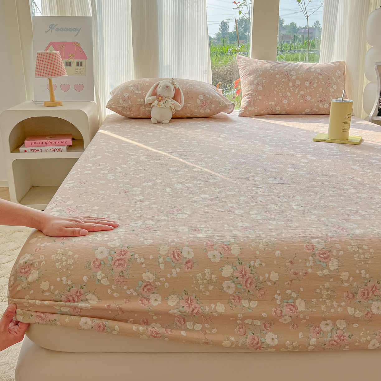 91家纺网 家纺一手货源 找家纺 （总）韩巢家纺 2025新款云感提花双层纱单床笠热销款防滑床笠单件