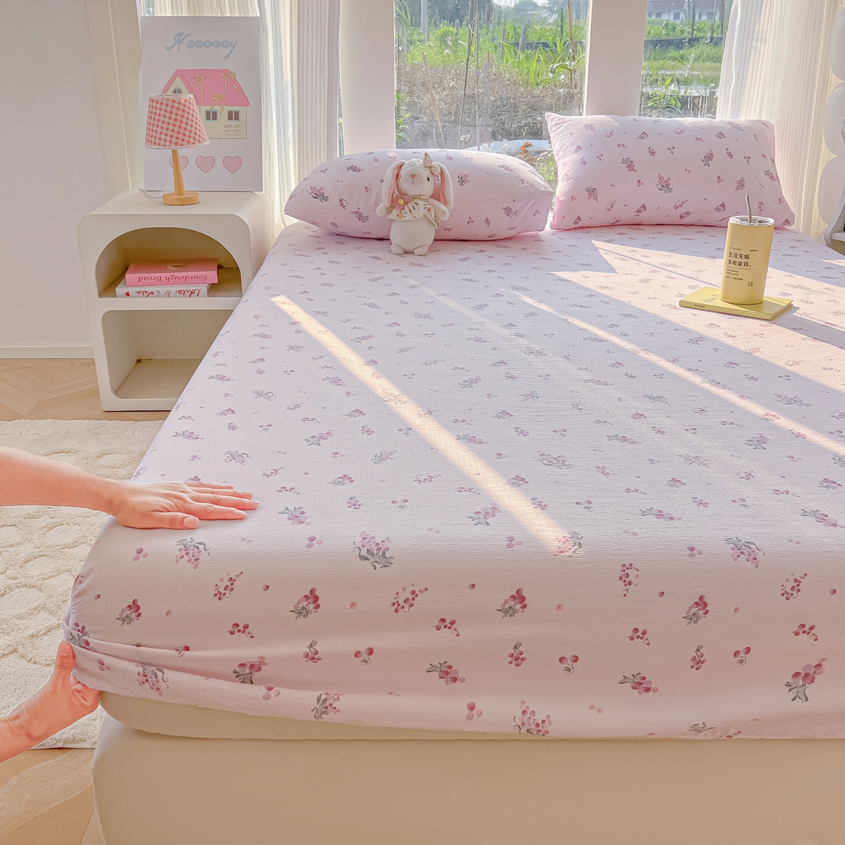 91家纺网 家纺一手货源 找家纺 （总）韩巢家纺 2025新款云感提花双层纱单床笠热销款防滑床笠单件