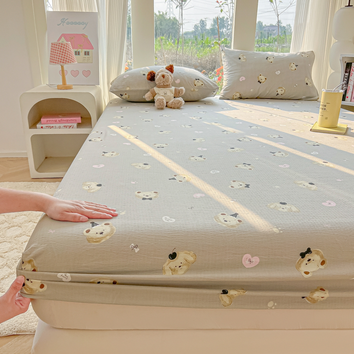 91家纺网 家纺一手货源 找家纺 （总）韩巢家纺 2025新款云感提花双层纱单床笠热销款防滑床笠单件