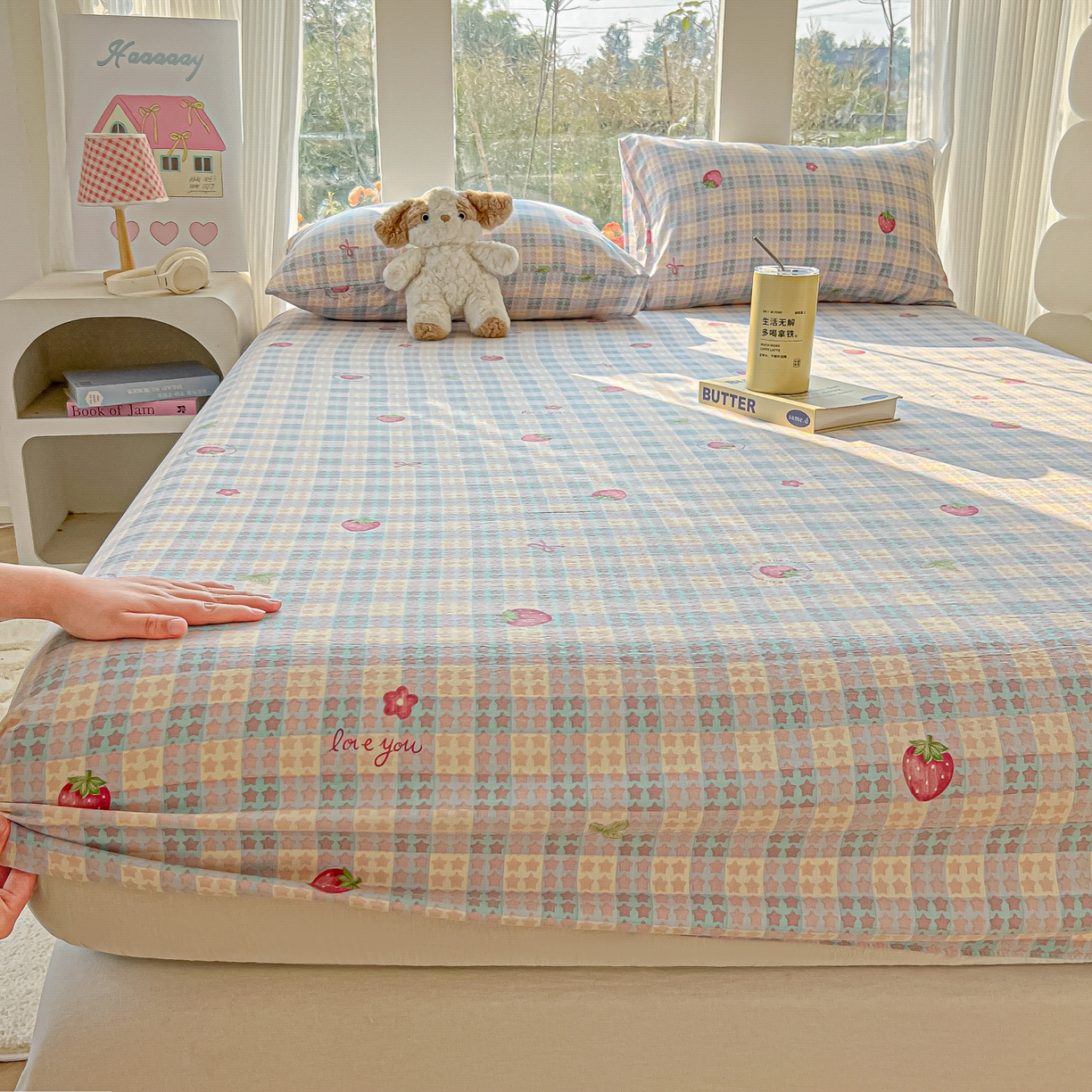 91家纺网 家纺一手货源 找家纺 （总）韩巢家纺 2025新款云感提花双层纱单床笠热销款防滑床笠单件