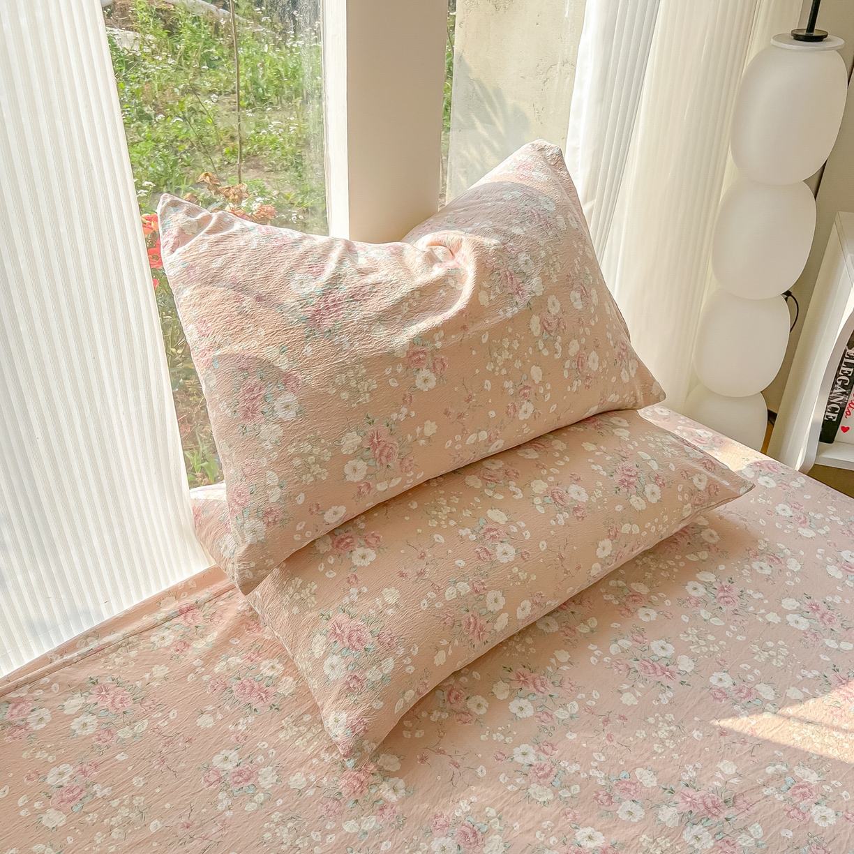 91家纺网 家纺一手货源 找家纺 韩巢家纺 2025新款云感提花双层纱单床笠热销款防滑床笠单件 爱如星辰