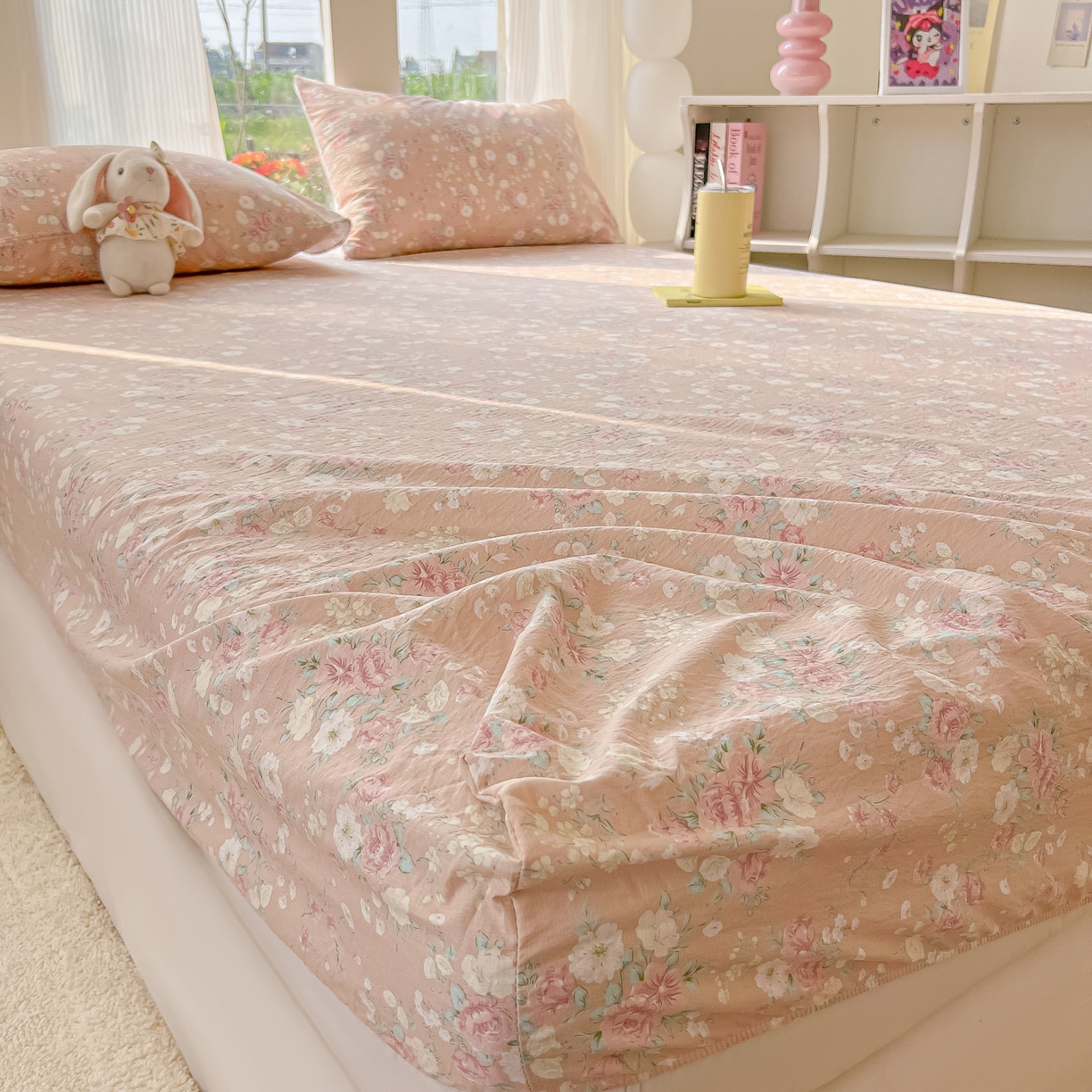 91家纺网 家纺一手货源 找家纺 韩巢家纺 2025新款云感提花双层纱单床笠热销款防滑床笠单件 爱如星辰