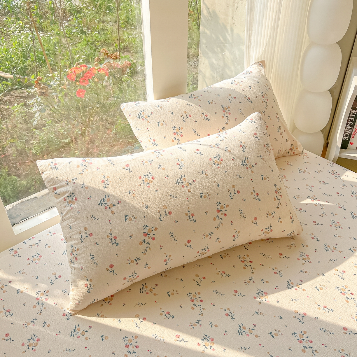 91家纺网 家纺一手货源 找家纺 韩巢家纺 2025新款云感提花双层纱单床笠热销款防滑床笠单件 春风十里