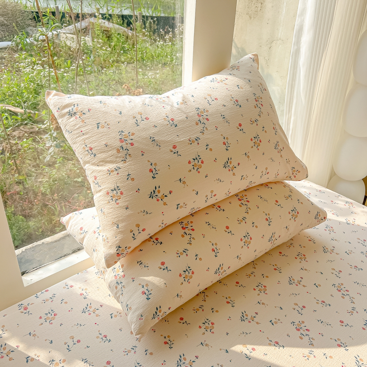 91家纺网 家纺一手货源 找家纺 韩巢家纺 2025新款云感提花双层纱单床笠热销款防滑床笠单件 春风十里