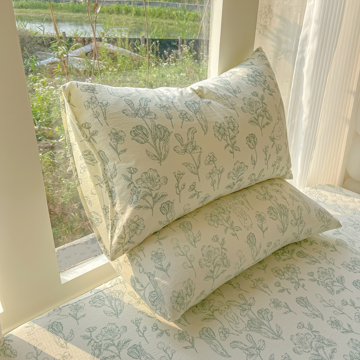 91家纺网 家纺一手货源 找家纺 韩巢家纺 2025新款云感提花双层纱单床笠热销款防滑床笠单件 海像森林