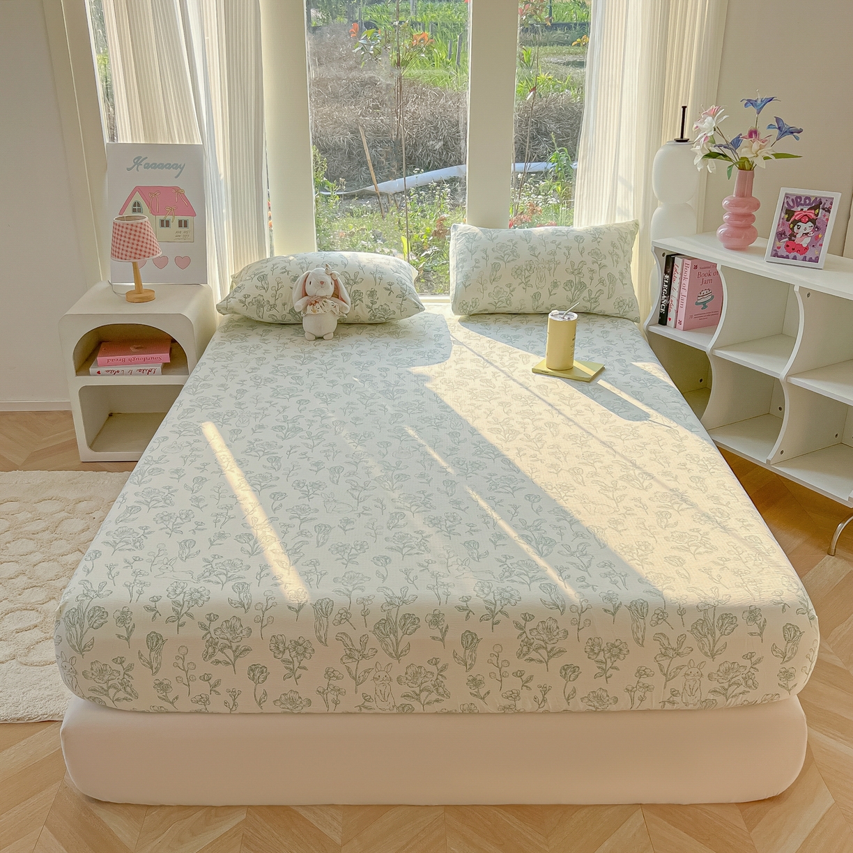 91家纺网 家纺一手货源 找家纺 韩巢家纺 2025新款云感提花双层纱单床笠热销款防滑床笠单件 海像森林