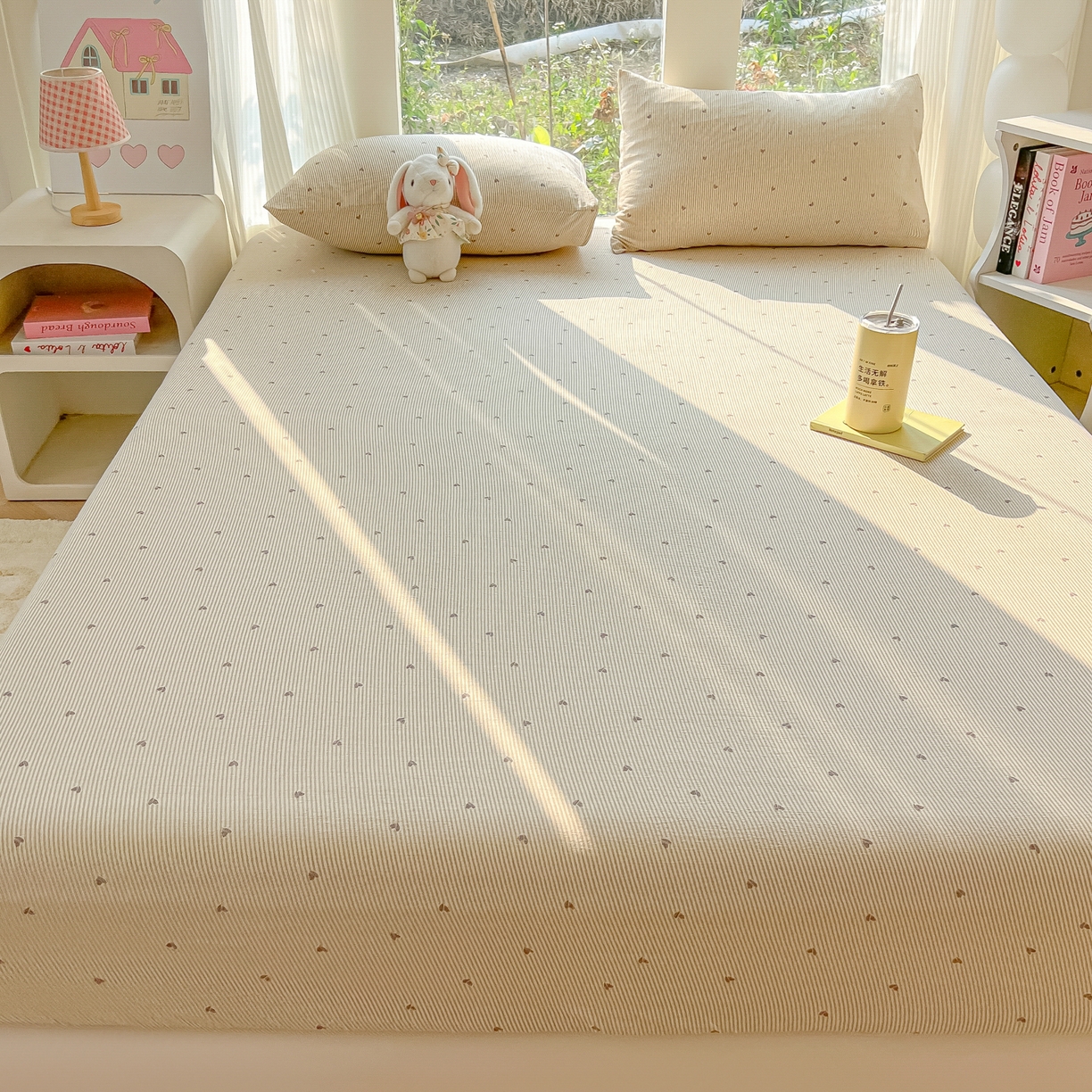 91家纺网 家纺一手货源 找家纺 韩巢家纺 2025新款云感提花双层纱单床笠热销款防滑床笠单件 米倾心