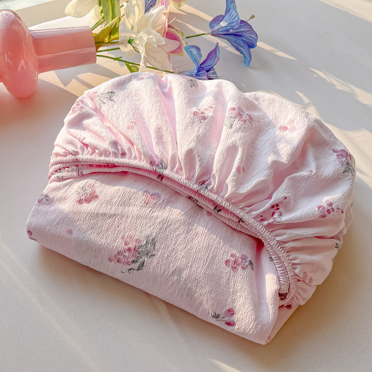 91家纺网 家纺一手货源 找家纺 韩巢家纺 2025新款云感提花双层纱单床笠热销款防滑床笠单件 葡萄七分甜