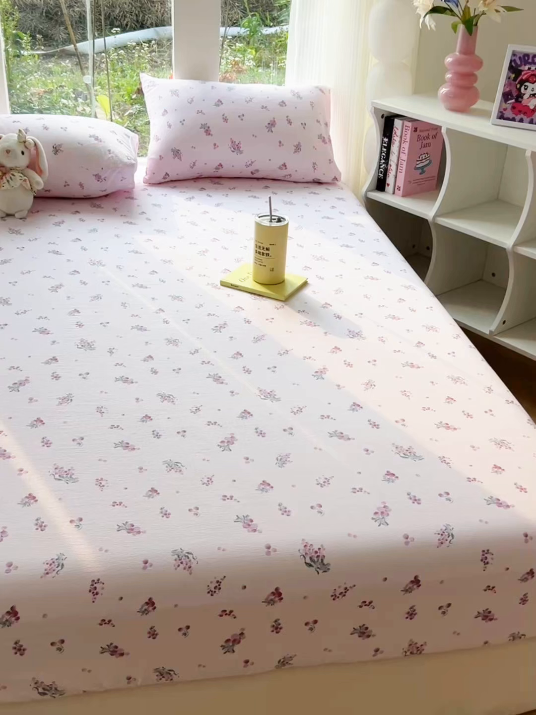 91家纺网 家纺一手货源 找家纺 韩巢家纺 2025新款云感提花双层纱单床笠热销款防滑床笠单件 葡萄七分甜