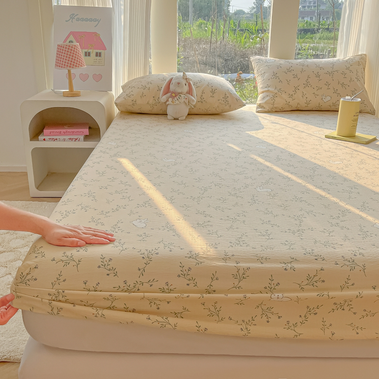 韩巢家纺 2025新款云感提花双层纱单床笠热销款防滑床笠单件 森田野园