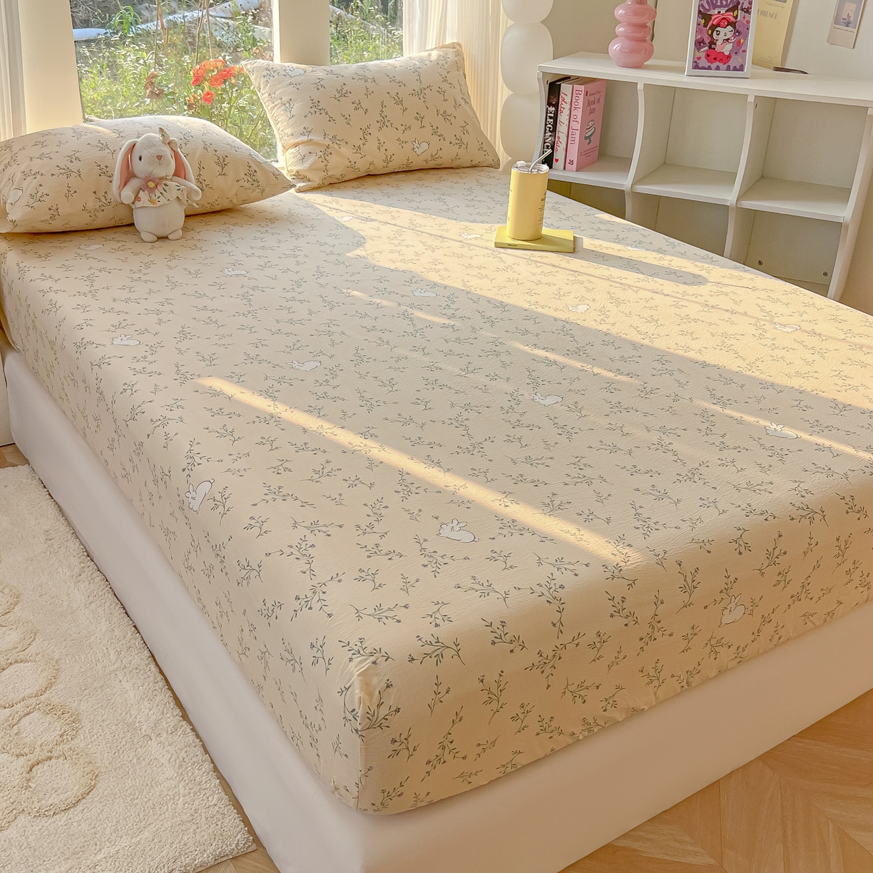 91家纺网 家纺一手货源 找家纺 韩巢家纺 2025新款云感提花双层纱单床笠热销款防滑床笠单件 森田野园