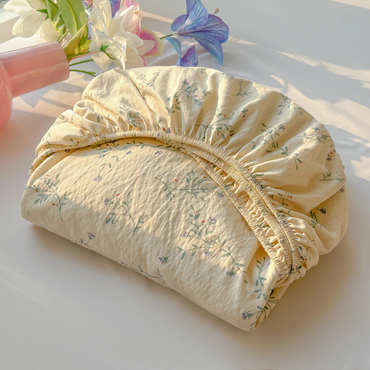 91家纺网 家纺一手货源 找家纺 韩巢家纺 2025新款云感提花双层纱单床笠热销款防滑床笠单件 森田野园