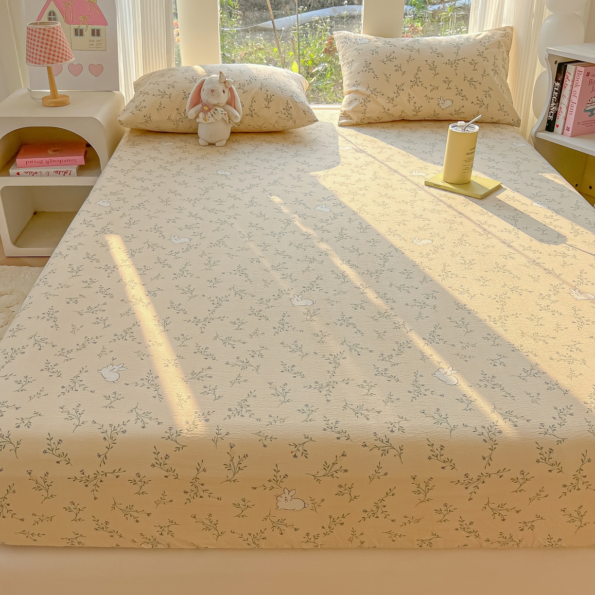 91家纺网 家纺一手货源 找家纺 韩巢家纺 2025新款云感提花双层纱单床笠热销款防滑床笠单件 森田野园