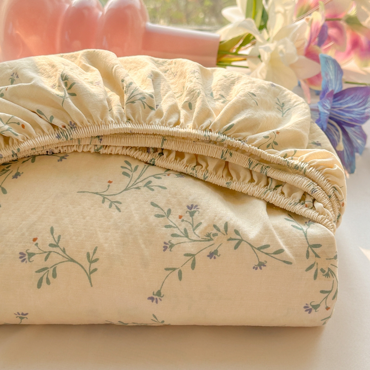 91家纺网 家纺一手货源 找家纺 韩巢家纺 2025新款云感提花双层纱单床笠热销款防滑床笠单件 森田野园