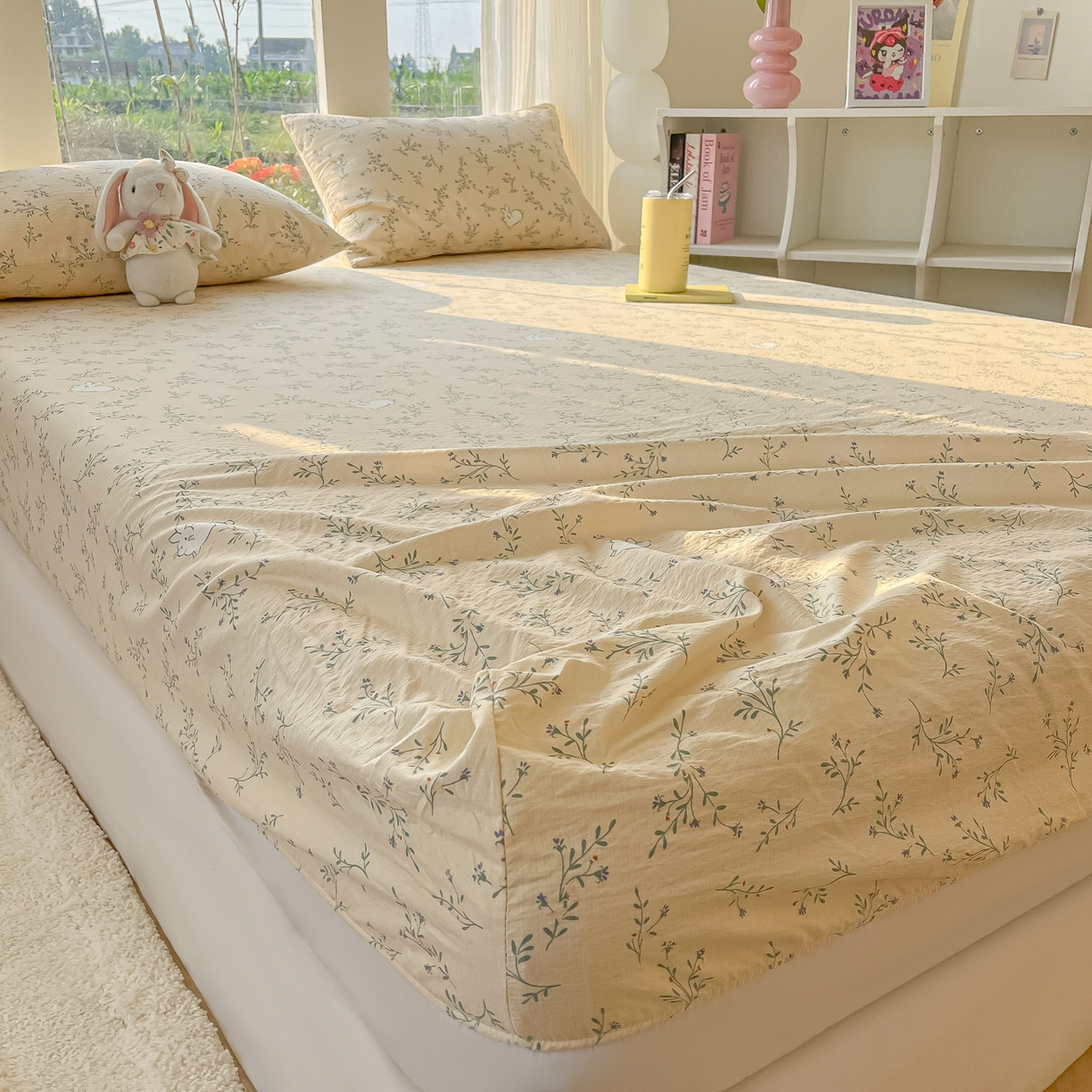 91家纺网 家纺一手货源 找家纺 韩巢家纺 2025新款云感提花双层纱单床笠热销款防滑床笠单件 森田野园