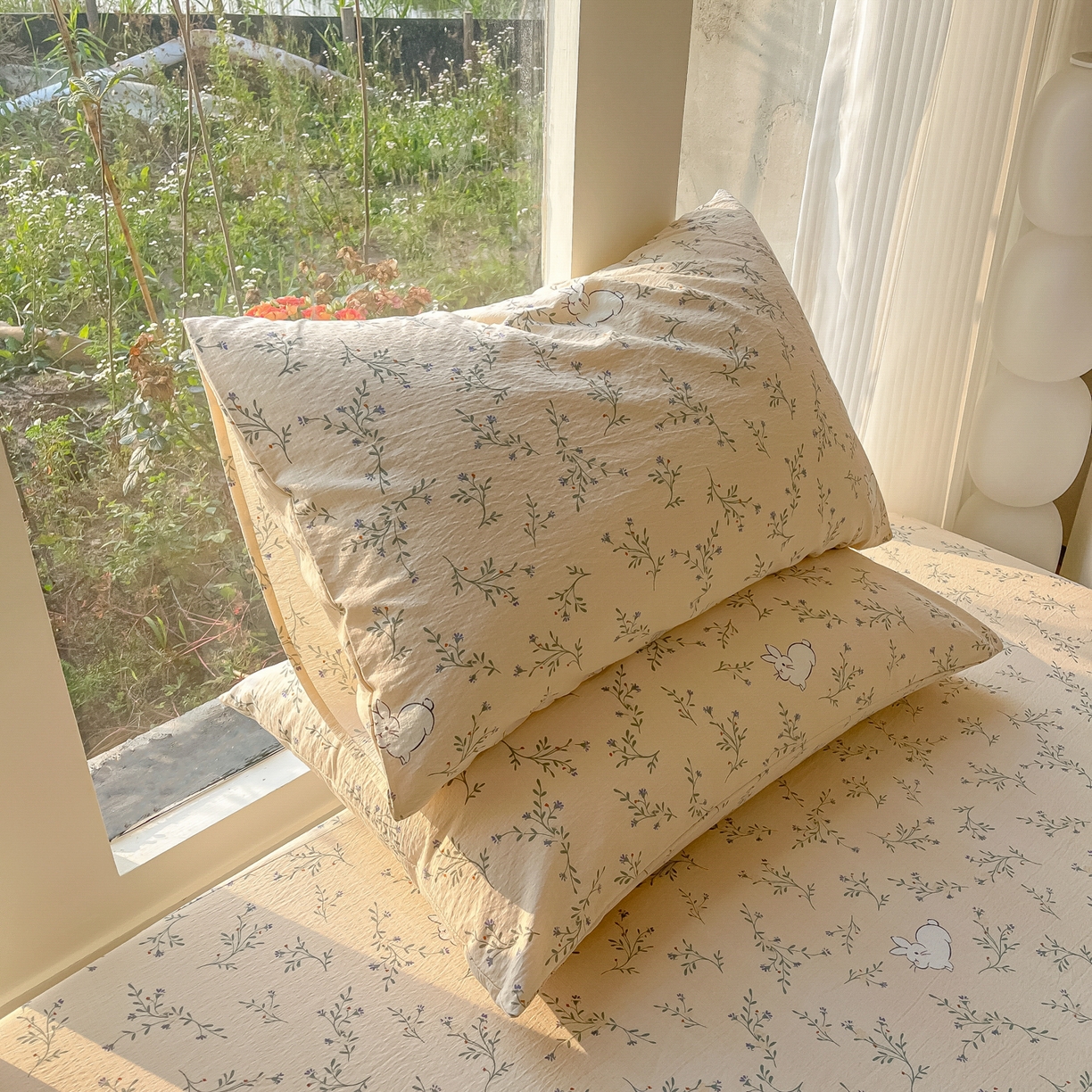 91家纺网 家纺一手货源 找家纺 韩巢家纺 2025新款云感提花双层纱单床笠热销款防滑床笠单件 森田野园