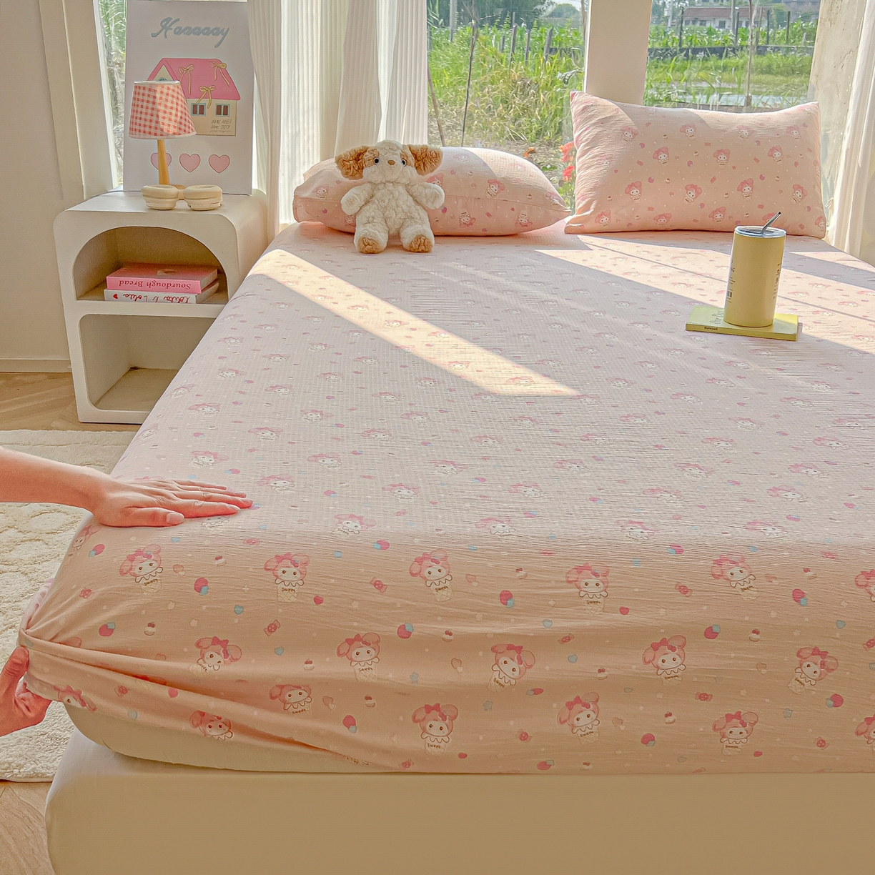 韩巢家纺 2025新款云感提花双层纱单床笠热销款防滑床笠单件 小美冰激凌